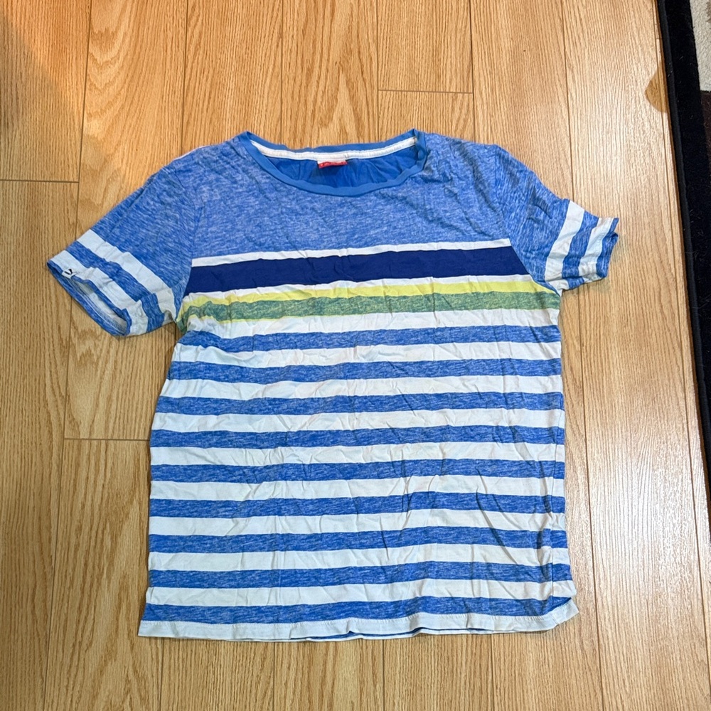 Puma Blue and White Striped Tee Shirt M